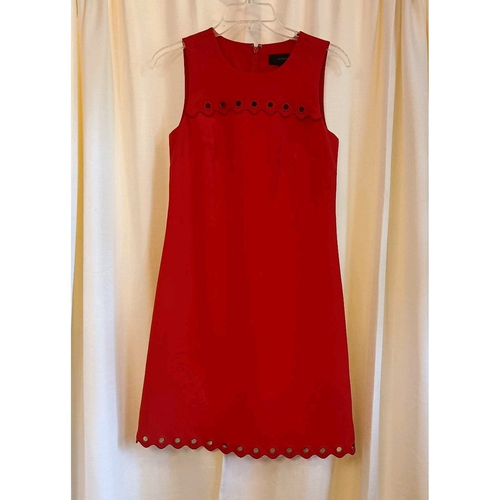 J.Crew Women's Size 00 Red Scalloped Grommet Sleeveless Career Shift Dress